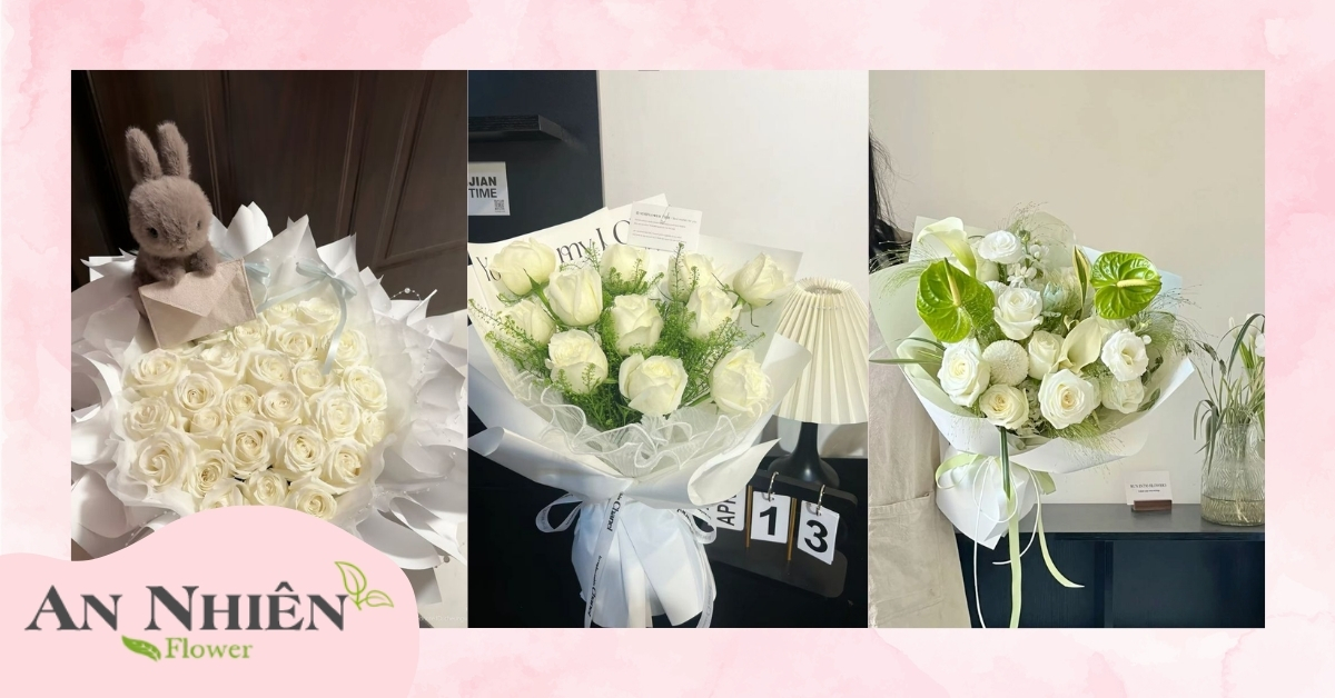 Bó hồng trắng đơn giản mà sang trọng