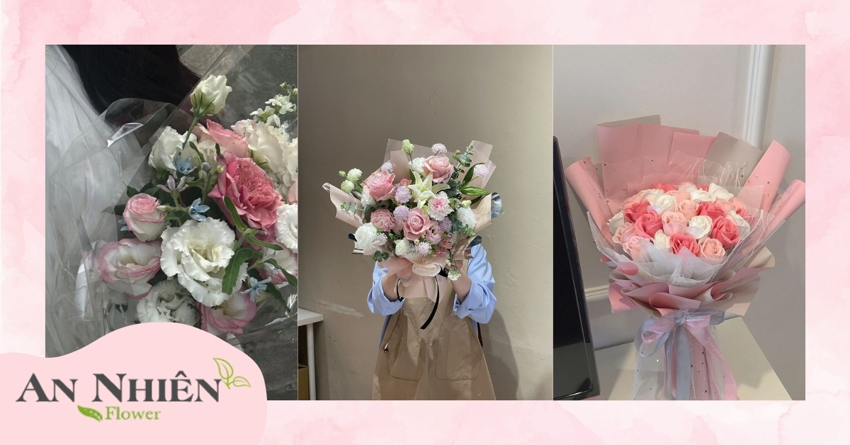 Bó hồng trắng kết hợp hoa hồng hồng