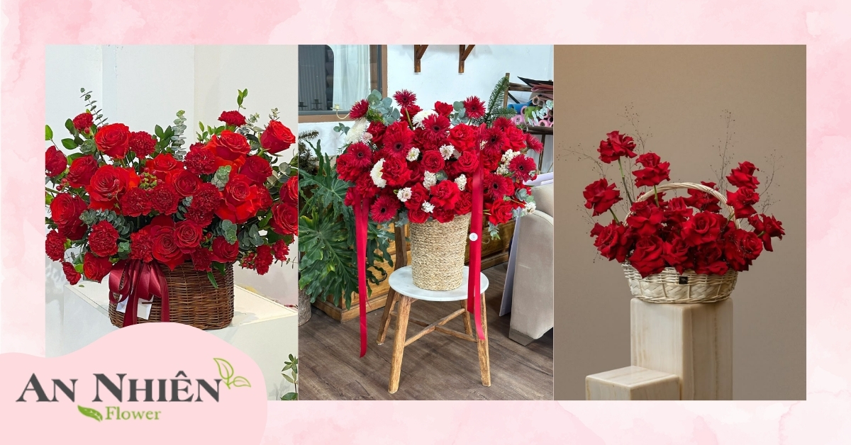 Giỏ hoa khai trương màu đỏ