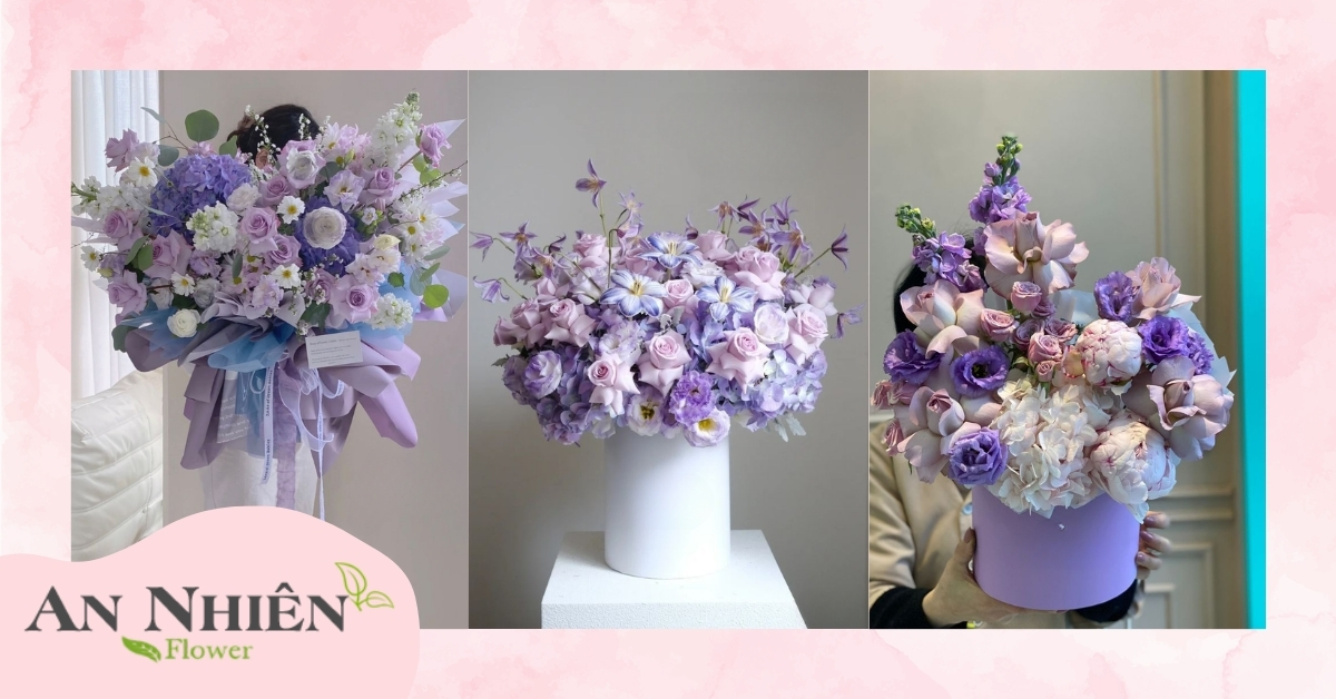 Giỏ hoa khai trương màu tím