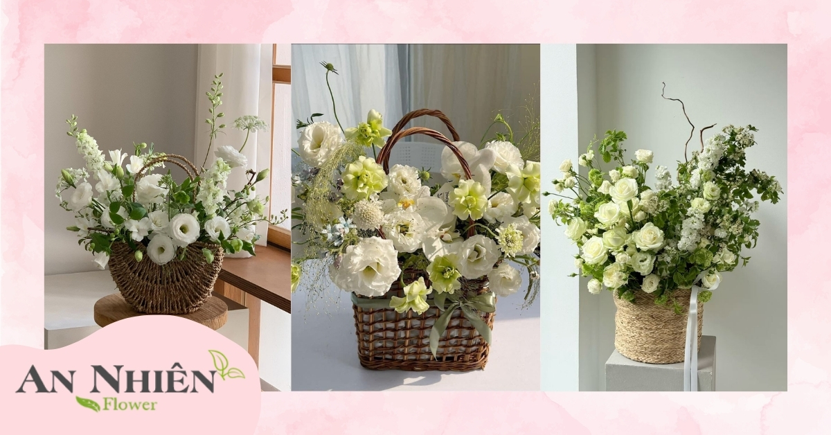 Giỏ hoa khai trương màu trắng