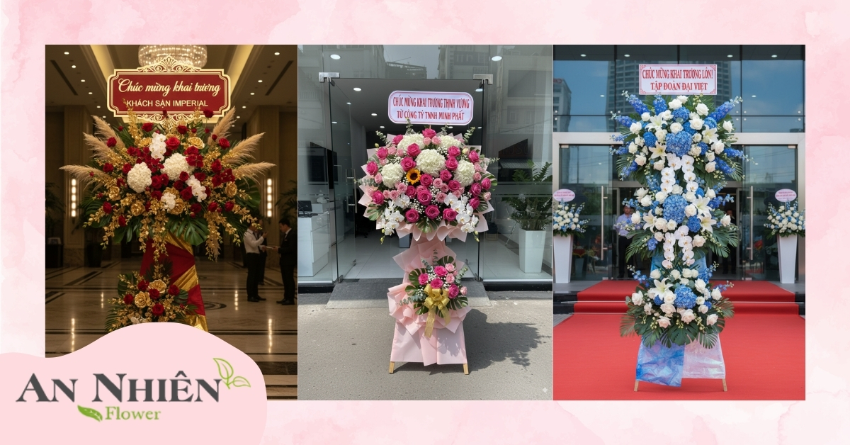 Mẫu kệ hoa khai trương phổ biến theo kiểu dáng