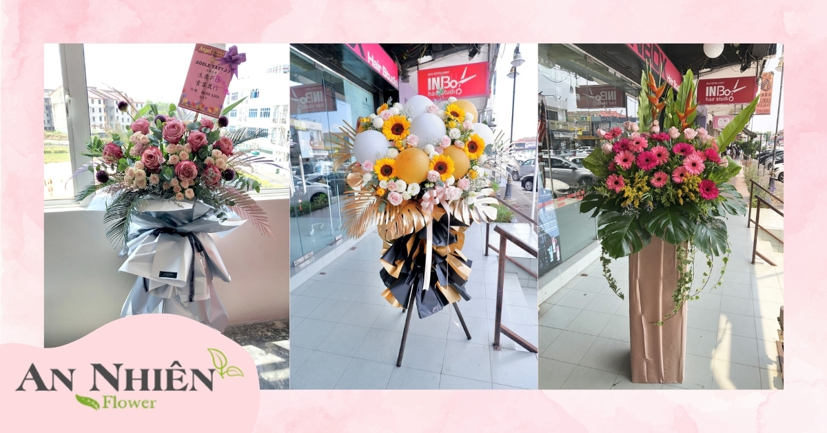 Mẫu lẵng hoa khai trương hồng phát theo loại hoa