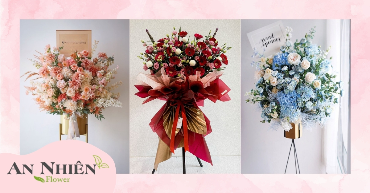 Mẫu lẵng hoa khai trương hồng phát theo loại hoa