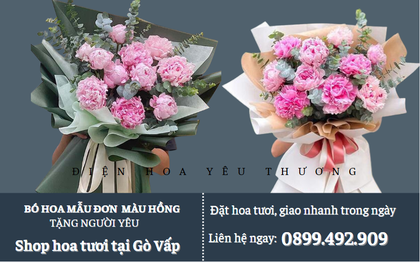 Bó hoa mẫu đơn màu hồng tặng bạn gái