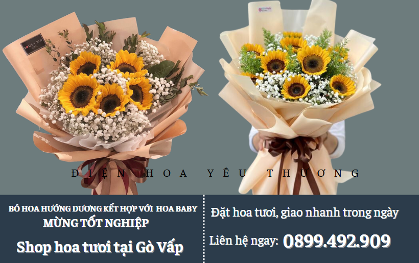 Bó hoa hướng dương kết hợp baby tặng khai trương