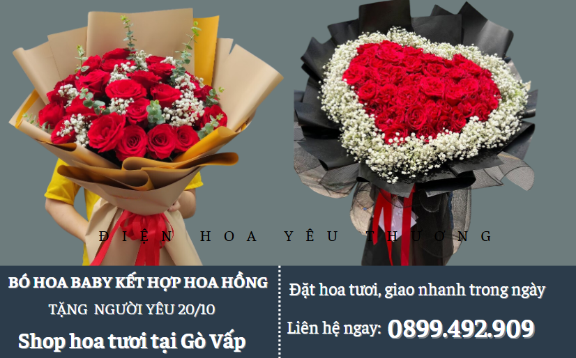 Bó hoa baby kết hợp hoa hồng tặng người yêu ngày 20/10