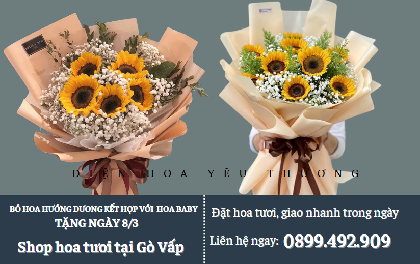 Bó hoa hướng dương mix hoa baby tặng ngày 8/3