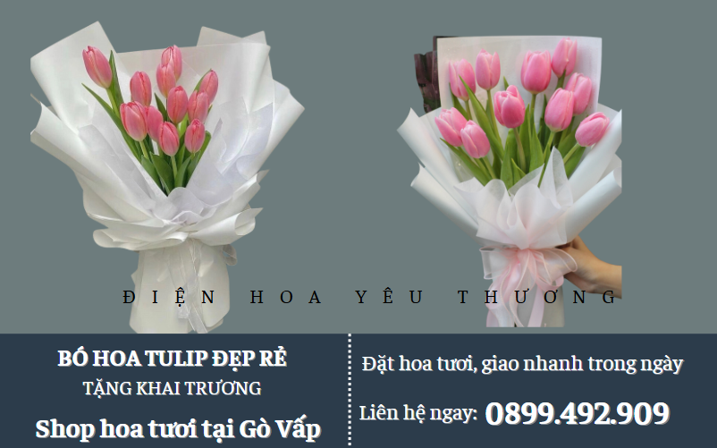 Bó hoa tulip màu hồng tặng khai trương
