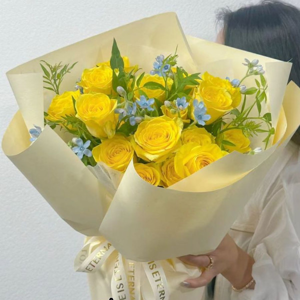 Mẫu bó hoa màu vàng đẹp sang trọng tặng sinh nhật