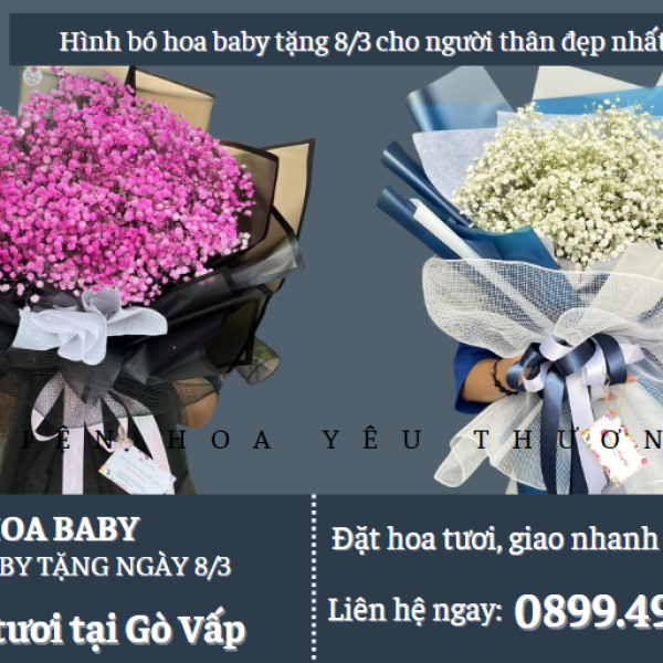 Hình bó hoa baby tặng 8/3 cho người thân đẹp nhất