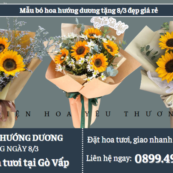 Mẫu bó hoa hướng dương tặng 8/3 đẹp giá rẻ