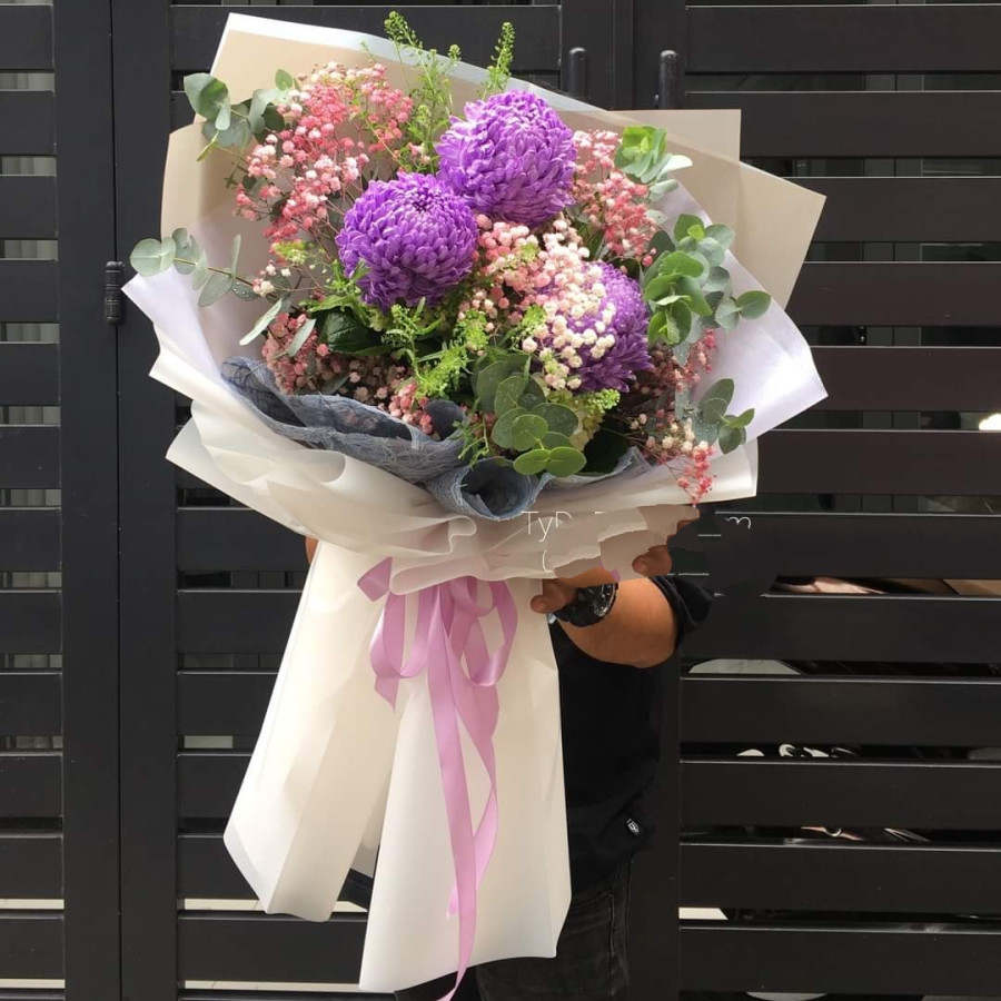 Bó hoa Mẫu Đơn tím nhập khẩu mix Baby