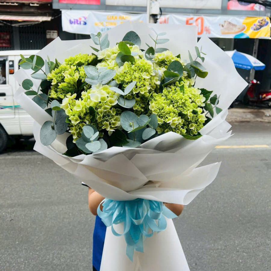 Bó Hoa Cẩm Tú Cầu Xanh Lá