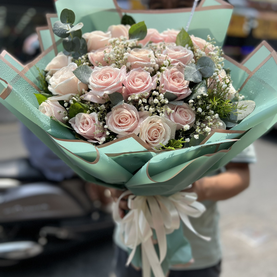 Bó hoa Hồng pastel mix Baby Hồng