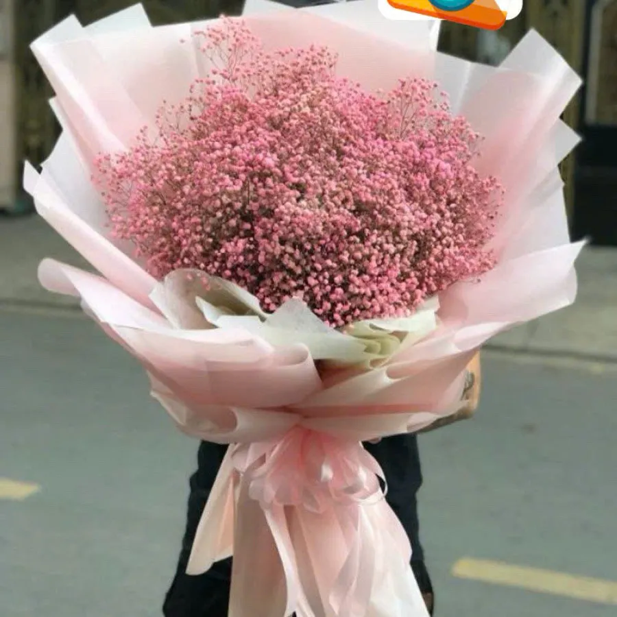 Bó hoa baby hồng giấy hồng
