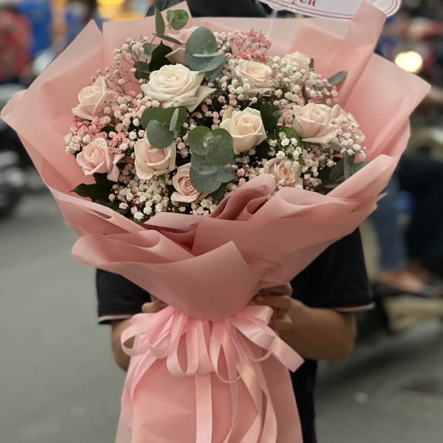Bó hoa Hồng pastel mix Baby Hồng