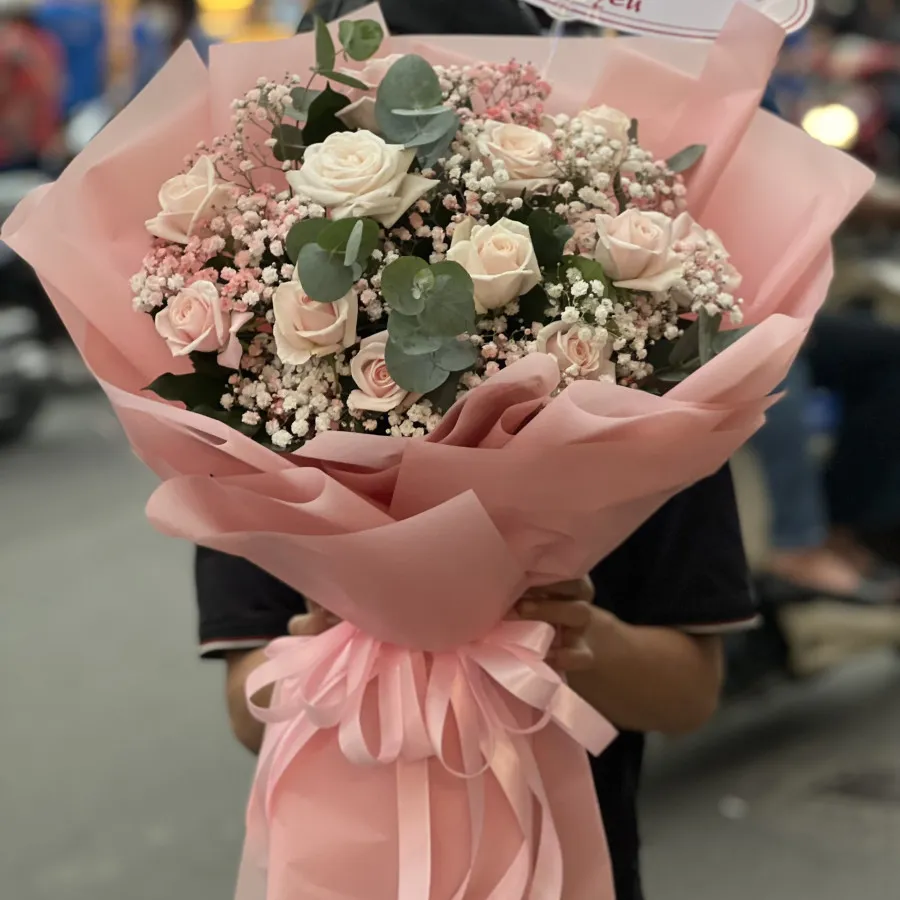 Bó hoa Hồng pastel mix Baby Hồng