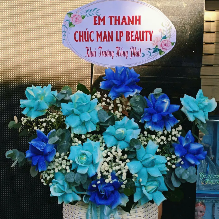 Hoa giỏ hồng xanh dương