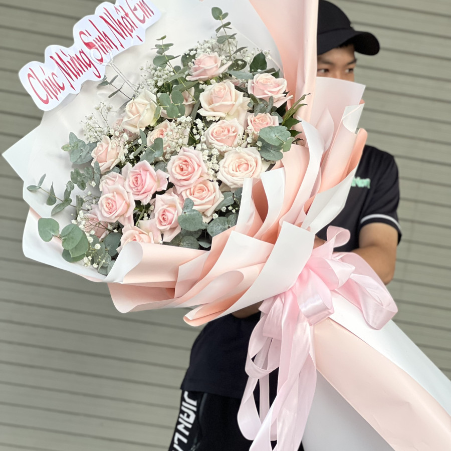 Bó hoa Hồng Pastel giấy hồng đẹp