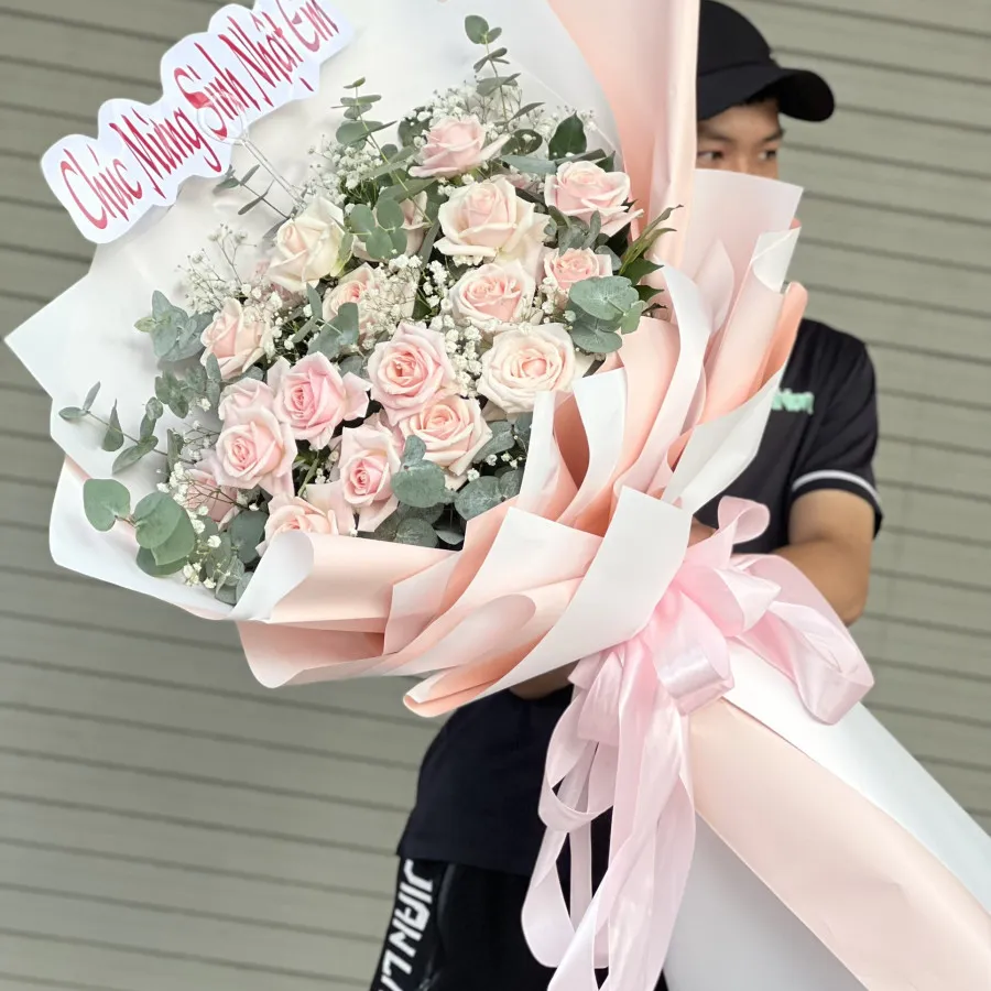 Bó hoa Hồng Pastel giấy hồng đẹp
